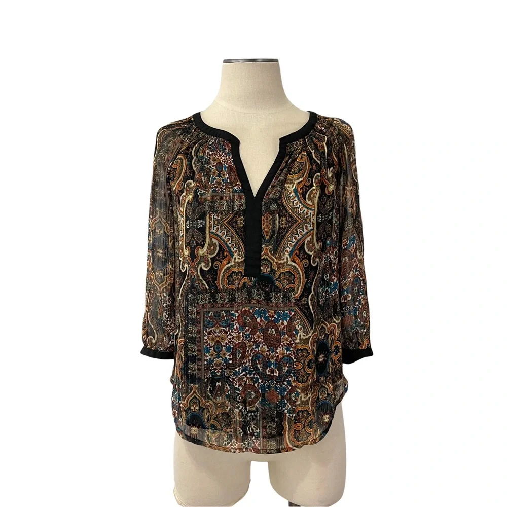 Anthropologie- Meadow Rue Multi Metallic Paisley Blouse Size XS